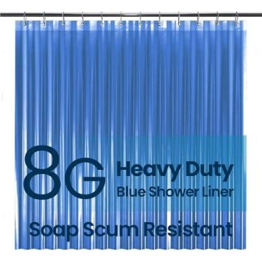 Imagem de LiBa Cortina de chuveiro de banheiro premium PEVA não tóxica, forro de cortina de chuveiro de plástico transparente azul transparente com ilhós à prova de ferrugem 8G acessórios de banheiro 72x72