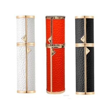 Imagem de Conjunto de atomizador de perfume de couro de flor integral | Frascos de spray portáteis à prova de vazamento de 5 ml | Essencial de armazenamento de maquiagem/perfume premium (3 peças, carga mista)