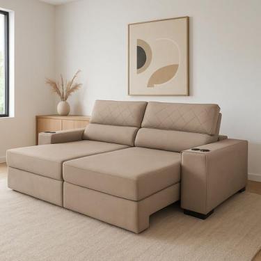 Imagem de Sofá Retrátil Reclinável Madrid com Molas Ensacadas no Assento e Porta