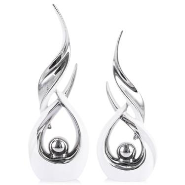 Imagem de Conjunto de estátua abstrata de cerâmica dourada de 2 peças, decoração de casa de arte abstrata moderna de meados do século em decoração de prateleira exclusiva, divisória de armário de TV e mesa de