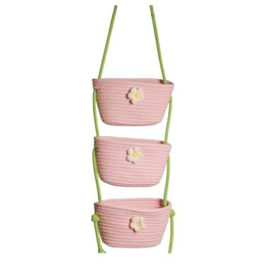 Imagem de Wswqop Organizador de cesta de parede de 3 camadas, suporte para artigos de higiene pessoal sobre a porta, cesta suspensa para quarto, escritório, decoração, Rosa