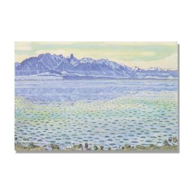 Imagem de Pinturas a óleo famosas, (Lake Thun 14) de Ferdinand Hodler, reprodução impressa em tela, arte de cenário para decoração de sala de estar. Somente tela de 70 x 105 cm - 27,6 x 41,4 pol