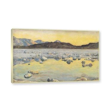 Imagem de Moldura de champanhe. Famosas pinturas a óleo (paisagem 36) por Ferdinand Hodler, reprodução impressa em tela, arte de cenário para decoração de sala de estar. 50 x 80 cm - 19,7 x 31,5 pol
