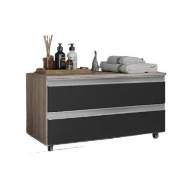 Imagem de Gabinete Banheiro JOIA 80CM 02 GAVETAS com Rodinhas(Madeirado/Preto)