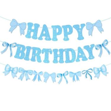 Imagem de Faixa de feliz aniversário azul com glitter sinais brilhantes decorações de festa de aniversário banner para mulheres, meninas, meninos, adultos, animais de estimação, artigos de fundo de festa