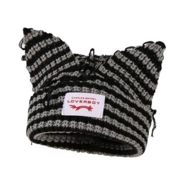 Imagem de Gorro De Inverno Unissex Quente Com Orelhas De Gato Em Crochê, Boné Hi