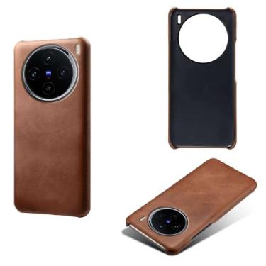 Imagem de Capa para vivo X100,Proteção contra quedas,Casca de volta de cor sólida simples,Design de couro de imitação de plástico-Brown