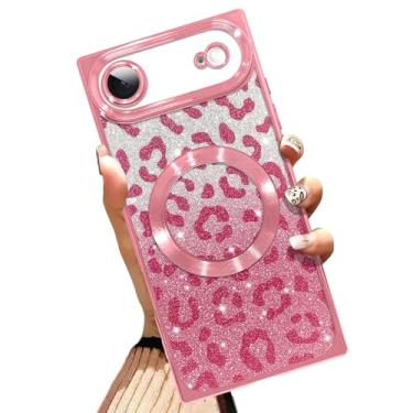 Imagem de AIGOMARA Capa de telefone para iPhone Air de 6,5 polegadas [compatível com MagSafe] Design de estampa de leopardo rosa com glitter, à prova de choque, resistente a arranhões, capa de telefone de TPU
