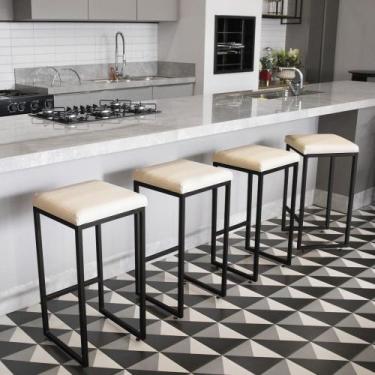 Imagem de Banqueta Alta para Cozinha Industrial Kit 4 Nick Preto e Sintético D03