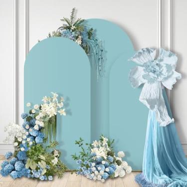 Imagem de GOJAWAY Conjunto de 3 capas de arco de casamento azul de 1,8 m / 1,8 m / 2,2 m, capas de suporte de arco de casamento de elastano para topo redondo Chiara Arch Background Capa para decoração de festa