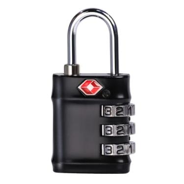 Imagem de Cadeado combinado aprovado pela TSA – Cadeados de bagagem compactos e duráveis, senha redefinível de 3 dígitos para viagens, armários de academia, armários, preto