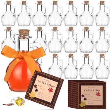Imagem de Blushtier 18 garrafas de vidro para xarope de bordo de 200 ml, garrafas de vidro transparentes reutilizáveis com tampas, alça de laço e adesivos de xarope de bordo, potes de xarope para poção de leite