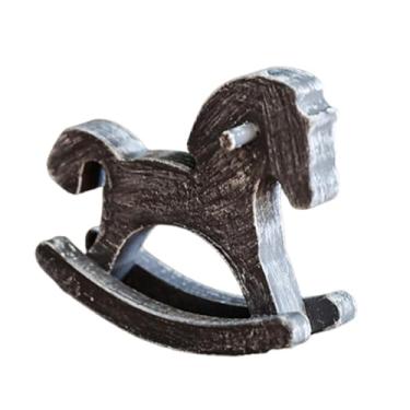 Imagem de Fenteer Decoração de mesa de cavalo de balanço de madeira, pequeno, enfeite de peça central, decoração de arte, artesanato, estátua de cavalo, Cinza