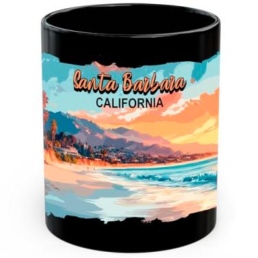 Imagem de Caneca de café de cerâmica Santa Barbara Califórnia 325 ml Cali Coastal Beaches - Caneca de chá e café com aderência confortável - Copo de presente divertido exclusivo para escritório ou casa