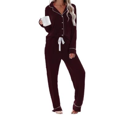Imagem de Conjunto de pijama feminino COULUKE, camisa de botão de manga comprida