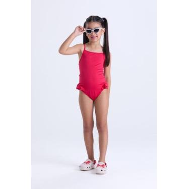 Imagem de Maiô Infantil Regatinha Liso com Babados - VIDA COSTEIRA, Vermelho, 4