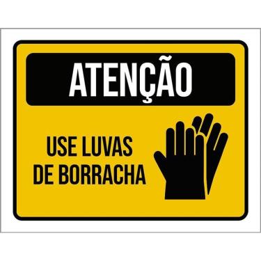 Imagem de Kit 3 Placas Sinalização Atenção Use Luvas De Borracha
