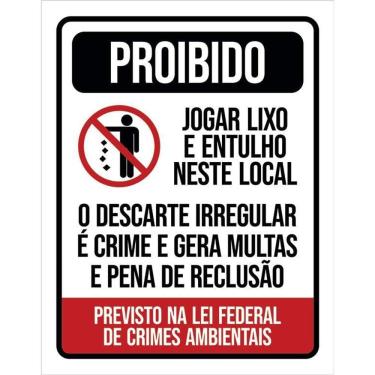 Imagem de Placa De Sinalização - Proibido Jogar Lixo Lei Federal 36X46