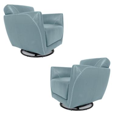 Imagem de Kit 2 Poltronas Decorativas Valentina Sala de Estar Giratória Couro Azul Celeste G40 - Gran Belo