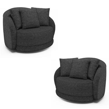 Imagem de Kit 2 Poltronas Decorativas Base Giratória Galáxia com Almofadas Linho Chumbo G45 - Gran Belo