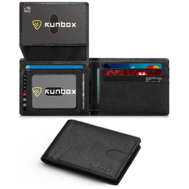 Imagem de Carteira RUNBOX RFID Leather Slim para homens e mulheres com 2 identif