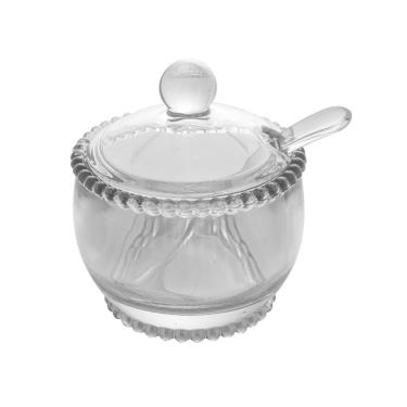 Imagem de Açucareiro de Cristal C/Colher Plástica Pearl Bolinha Transparente 11x10cm Wolff