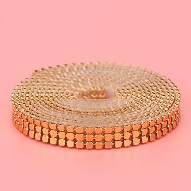 Imagem de Yctze de Malha de Alumínio Hotfix de 1,5 M Guarnição de de 3 Fileiras para Acessórios de Roupas de Vestido de Casamento (1cm de largura 3 fileiras de ouro)