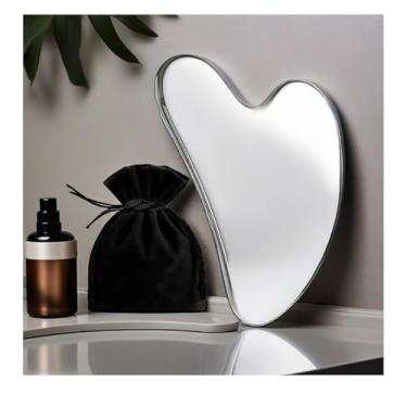 Imagem de Gua Sha de aço inoxidável | Ferramenta facial | Massagem da pele para rosto corpo olhos pescoço estilo coração com bolsa de viagem | Presente de cuidados com a pele (prata)