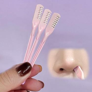 Imagem de 3 peças aparador de pelos do nariz profissional indolor para orelhas e pelos faciais, cortador manual de pelos do nariz, pente para barbear de dentes, limpeza de narinas, dádiva de Deus - rosa