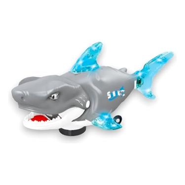 Imagem de Tubarão Robô Dançante, Cinza e Azul, 30cm, com Luzes LED e Som, Bate e Volta, Funciona com 3 Pilhas AA, Brinquedo Interativo para Crianças Acima de 3 Anos