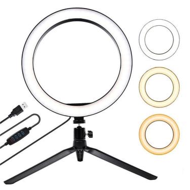 Imagem de Ring Light Iluminador Luz Led Flash Anel 16Cm 3 Cores Selfie Foto Vídeo Makeup Acessório Youtuber +