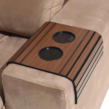 Imagem de 2X Porta Copo Sofá Esteira Bandeja Braço Flexível De Madeira
