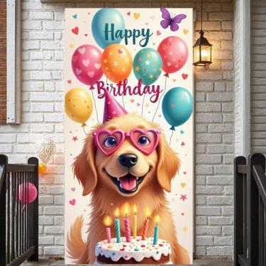 Imagem de Capa de porta de feliz aniversário para cães, decorações coloridas para festas de aniversário, placa de varanda pendurada para mulheres, crianças, meninas, meninos, homens, aniversário, chá de bebê