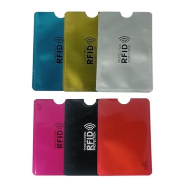 Imagem de Kit Com 6 ou 10 Unidades Capa Bloqueio RFID Protetor de Cartao Por Aproximação Escolha Sua Cor Material Metalico Contactless Anti Furto Bloqueador de Sinal NFC Proteção Contra Clonagem (6, Sortido)