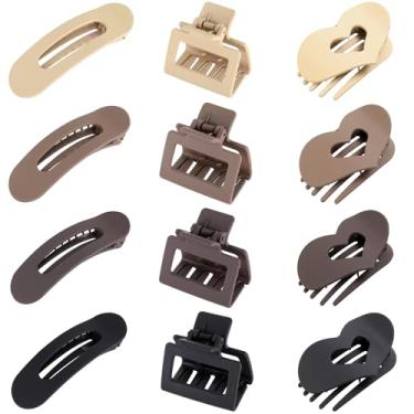 Imagem de Pacote com 12 grampos de cabelo planos para mulheres - 3 estilos de grampos planos neutros foscos, preto, loiro, marrom claro e marrom escuro, acessórios de estilo bico de pato francês