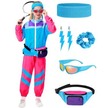 Imagem de ramede Roupas dos anos 80 para mulheres, crianças, meninas, anos 90, treino, Halloween, traje de treino neon para acessórios de discoteca, Fresco, 4-6 Anos