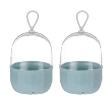 Imagem de Pacote com 2 caixas de armazenamento de ovos de beleza, oval à prova de poeira, caixa de embalagem de ferramentas de maquiagem com tampa azul