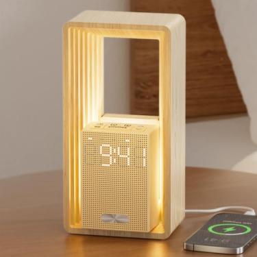 Imagem de Candeeiro de noite com porta de carregamento USB e relógio, duplo alarme com luz de despertar - 9 sons para dormir luz noturna, temporizador e ecrã regulável candeeiro de mesa para quarto, decoração