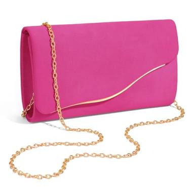 Imagem de XquiziFit Bolsa clutch feminina de camurça sintética formal com corrente destacável para festa de casamento, Vermelho rosa