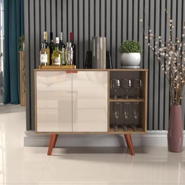 Imagem de Aparador Buffet Balcão 2 Portas e 2 Nichos Retrô para Sala de Jantar Cantinho do Café,buffet|bar|carrinho de bar(Laminado com Off White)