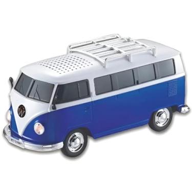 Imagem de Caixa de Som Kombi Vintage Bluetooth, USB, Rádio FM, 10W, LED, Design Retrô, 7x9x20cm, com Entrada SD e Auxiliar (Azul)