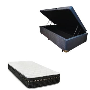 Imagem de Cama Box Baú Blindada com Colchão Eagle Molas Bonnel 22cm (SUEDE CINZA, Solteiro)