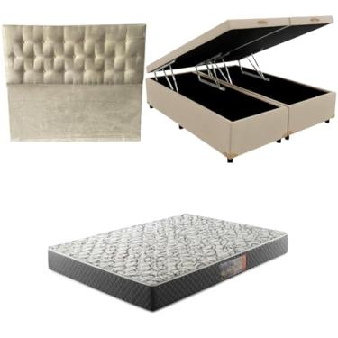 Imagem de Cama Box Baú Bipartida Blindada com Colchão de Espuma D33 20cm + Cabeceira Botonê (CORINO BEGE, Queen)