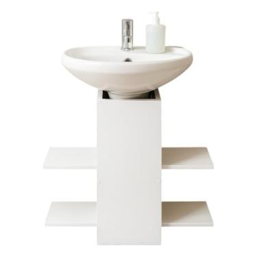 Imagem de Gabinete De Banheiro 65CM Armário Pia De Coluna Com 4 Prateleiras Para Organização