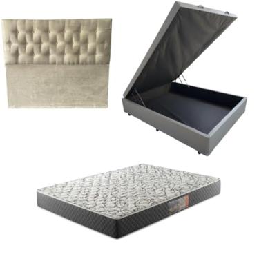 Imagem de Cama Box Baú Blindada com Colchão de Espuma D33 20cm + Cabeceira Botonê (CORINO CINZA, Casal)