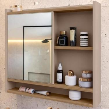 Imagem de Armário Espelheira De Banheiro Aéreo com Porta, Nichos e Prateleira COMPACTO e Funcional p/Parede(AQUA HANOVER)