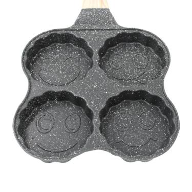 Imagem de Frigideira Antiaderente com 4 Divisórias, Alumínio Fundido, Revestimento em Pedra Maifanshi, Design Sorridente, Cabo Plástico, 18,5x18,5cm, para Ovos, Hambúrguer, Panqueca