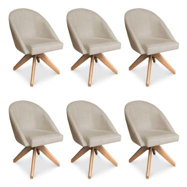 Imagem de Kit 06 Poltronas Cadeira Giratória Bela Suede Base De Madeira - Pallazio Bege