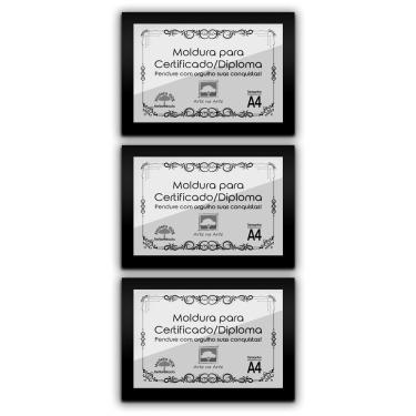 Imagem de Kit 3 Certificados/Diplomas A4 Com Tela De Acetato E Mdf Titulo Moldura Preta