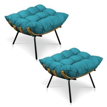 Imagem de Kit 2 Puffs Costela Suede Azul Turquesa